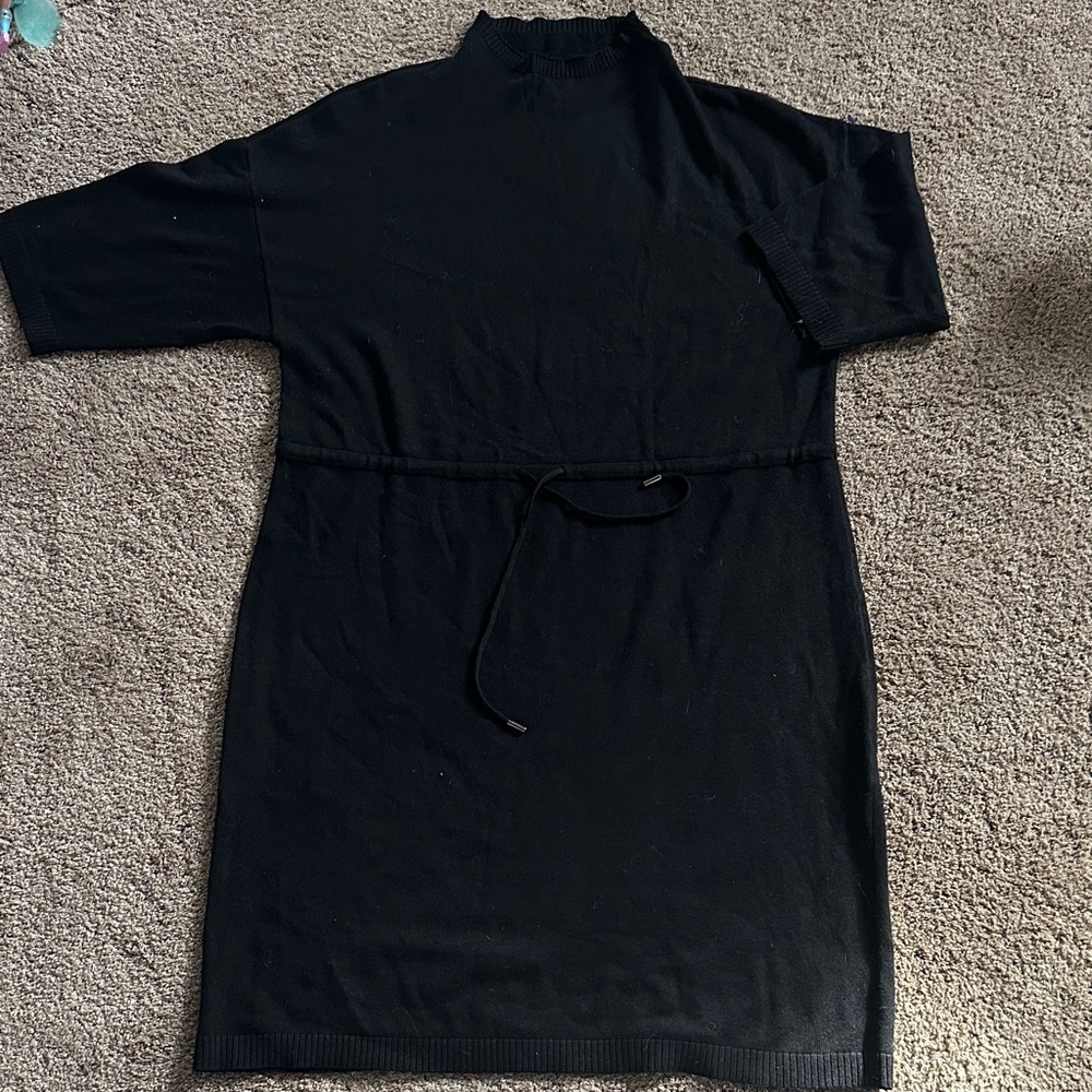 Black Knit Belted Sweater Dress